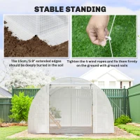 Outsunny Walk-in Tunnel Greenhouse, Plant Hot House w/ Support Rods, Roll-up Mesh Door, Mesh Windows, 13'x9.8'x6.6', White(m-9)