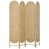 HOMCOM Bohemian Privacy Screen, Folding Room Divider with 4 Panels and Arched Top for Bedroom Living Room Office, Natural Wood(m-11)