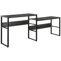 HOMCOM 86.5 Inch Two Person Desk Double Computer Table Writing Desk with Open Shelves Long Storage Workstation for Home Office Gray(m-1)