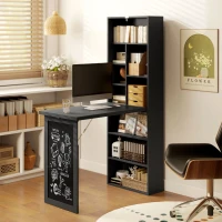 HOMCOM Fold-out Convertible Office Desk, Wall Mount Computer Desk with Blackboard and Side Shelf, Black(m-9)