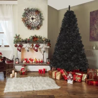 HOMCOM 7ft Artificial Christmas Tree Unlit Douglas Fir with Realistic Branches and 1346 Tips, Black Halloween Style(m-10)
