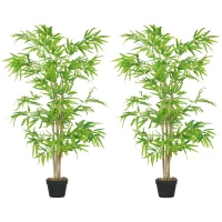 Outsunny Artificial Bamboo Tree Set of 2, 5ft Fake Tree with Realistic Leaf and Natural Trunk, Decorative Plant in Nursery(m-2)