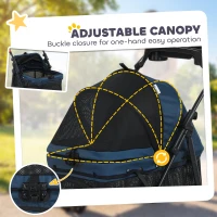 PawHut Foldable Pet Stroller for Small Dogs and Cats with 4 Wheels, Mesh Windows, Brake, Removable Pad, Storage Tray, Dark Blue(m-9)