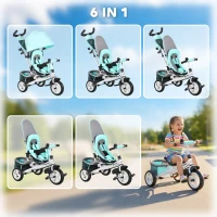 Qaba 6 in 1 Tricycle for Toddler 1-5 Years with Parent-Push Handle, Green(m-4)