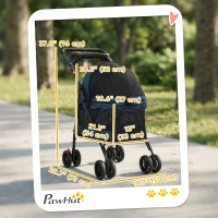 PawHut Foldable Pet Stroller for Small Dogs and Cats with 4 Wheels, Mesh Windows, Brake, Removable Pad, Storage Tray, Dark Blue(m-3)