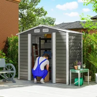 Outsunny 7' x 4' Outdoor Storage Shed, Metal Garden Shed with Lockable Doors and Gloves for Backyard, Garden, Patio, Dark Grey(m-1)