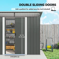 Outsunny 9' x 6.5' Outdoor Metal Garden Shed Utility Tool Storage Steel Backyard House, Dark Grey(m-5)