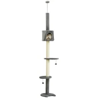 PawHut 4-Tier Floor to Ceiling Cat Tree, Tall Cat Tower with Scratching Post, Plush Padding, Toy Ball, Cat Condo for Indoor Cats, Light Grey(m-2)
