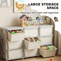 Qaba 29.5" 3 Tier Kids Storage Unit Dresser Tower w/ 9 Drawers, Cream White(m-4)