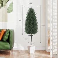 HOMCOM 43.3 Inch Set of 2 Artificial Cypress Topiary Tree, Indoor Outdoor UV Resistant Faux Plants with Ground Stake for Garden(m-3)