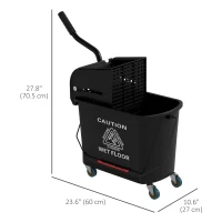 HOMCOM Compact Mop Bucket with Wringer, Mop Bucket on Wheels, 5 Gallon, Separate Dirty and Clean Water, Black(m-3)