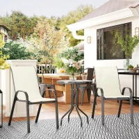 Outsunny 3 Pieces Bistro Set, Small Patio Furniture Set with Stackable Mesh Chairs, Glass Table for Garden, Balcony, Beige(m-1)