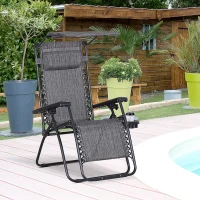 Outsunny Outdoor Zero Gravity Reclining Lounger Chair with Canopy Shade, Side Tray, Cupholder, Dark Grey(m-1)