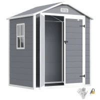 Outsunny 6x4.5FT Plastic Shed, Lockable Garden Tool Storage House with Double Doors and Vent, Grey(m-11)