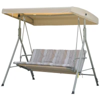 Outsunny 3-Seat Patio Swing Chair, Outdoor Porch Swing Glider with Adjustable Canopy, Light Brown(m-2)