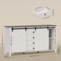 HOMCOM 60" Buffet Cabinet, Farmhouse Sideboard with Sliding Barn Doors, Drawers and Adjustable Shelves, Cream White(m-3)