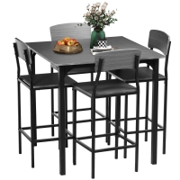 HOMCOM 5-Piece Counter Height Bar Table with Space-Saving Design, Square Kitchen Table and Chairs Set with Footrest, Metal Legs, Industrial Dining Table Set for 4, Gray
