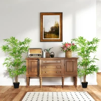 Outsunny Artificial Bamboo Tree Set of 2, 5ft Fake Tree with Realistic Leaf and Natural Trunk, Decorative Plant in Nursery(m-4)