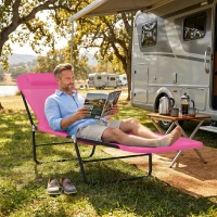 Outsunny Outdoor Lounge Chair, Portable Reclining Seat, Folding Chaise Lounge, Tanning Chair Bed with Pillow, Pink(m-9)
