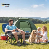 Outsunny Camping Chair for Adults, Portable Folding Camping Chair with Side Pockets, Cup Holders, Carry Bag, Blue and Gray(m-10)