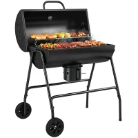 Outsunny Barrel Charcoal BBQ Grill, Barbecue with 420 sq.in. Cooking Area, Wheels, Ash Catcher, Black(m-11)