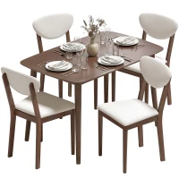 HOMCOM 5-Piece Dining Table Set for 4, Mid-Century Modern Kitchen Table and Chairs, Cream White(m-11)