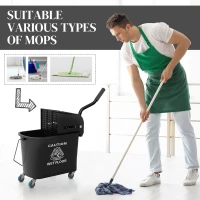 HOMCOM Compact Mop Bucket with Wringer, Mop Bucket on Wheels, 5 Gallon, Separate Dirty and Clean Water, Black(m-7)