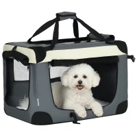 PawHut 24" Foldable Pet Carrier with Removable Mat, Breathable Mesh, Soft Side Pet Travel Crate for Cat & Miniature Dogs, Grey(m-11)