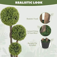 HOMCOM 45 Inch Potted Fake Plant Set of 2, Artificial Boxwood Topiary Tree, Triple Ball Tree for Indoor and Outdoor, Green(m-4)