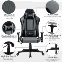 Vinsetto Gaming Chair Racing Style Ergonomic Office Chair High Back Computer Desk Chair Adjustable Height Swivel Recliner with Headrest and Lumbar Support, Grey(m-8)