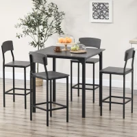 HOMCOM 5-Piece Counter Height Bar Table with Space-Saving Design, Square Kitchen Table and Chairs Set with Footrest, Metal Legs, Industrial Dining Table Set for 4, Gray(m-2)