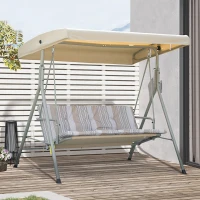 Outsunny 3-Seat Patio Swing Chair, Outdoor Porch Swing Glider with Adjustable Canopy, Light Brown(m-8)