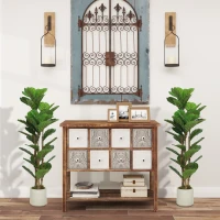 HOMCOM 4FT Artificial Fiddle Leaf Fig Tree Set of 2, Fake Potted Tree with Solid Wood Trunks for Indoor Decor, Green(m-1)