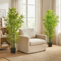 HOMCOM 5FT Artificial Bamboo Tree, Faux Decorative Plant in Nursery Pot for Indoor Decor, Set of 2(m-1)