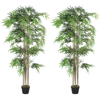 Outsunny 6FT Artificial Bamboo Tree Set of 2, Fake Plant with 1530 Leaves, Greenery Plant in Nursery Pot for Indoor, Green(m-2)
