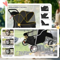 PawHut Pet Stroller with Reflective Strips, Foldable Cat Stroller with 360° Swivel Wheels for Small Dogs and Cats, Black(m-6)