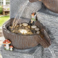 Outsunny Outdoor Water Fountain with 5-Tier Crock Design, 51.2" Tall Cascading Waterfall Garden Fountain with LED Lights(m-8)