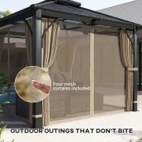 Outsunny 10' x 10' Hardtop Gazebo with 7mm Polycarbonate Double-Tier Roof, Outdoor Gazebo with Netting and Curtains, Khaki(m-7)