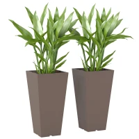 Outsunny 23 Inch Tall Planters for Outdoor Plants, Set of 2 Plastic Flower Pots, for Front Door Patio Garden Use, Brown(m-1)