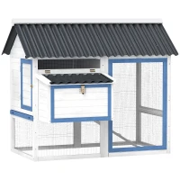PawHut 55.5" Wooden Chicken Coop with Run Box, Nesting Box, Removable Tray, Ramp, Outdoor Backyard for 2-3 Chickens, White(m-1)