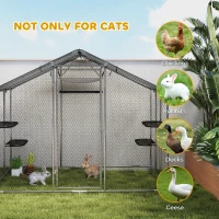 PawHut Large Catio Outdoor Cat Enclosure with Waterproof Cover, Walk-in Cat Patio w/ 5 Adjustable Platforms & Hammock 94.5" L(m-10)