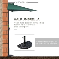 Outsunny 9ft Half Round Patio Umbrella, Outdoor Market Patio Table Umbrella Parasol with Crank Mechanism, 5 Ribs, Dark Green(m-5)