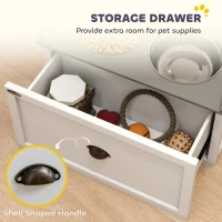 PawHut Elevated Dog Bowls Raised Pet Feeding Station with Storage 2 Stainless Steel Bowls, 23.6"x11.8" x14.2", White(m-5)