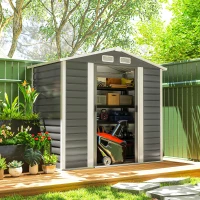 Outsunny 7' x 4' Outdoor Storage Shed, Metal Garden Shed with Lockable Doors and Gloves for Backyard, Garden, Patio, Dark Grey(m-10)