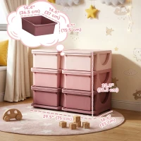 Qaba 3 Tier Kids Toy Organizer and Storage Bins with 6 Plastic Drawers, Pink(m-3)