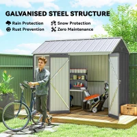 Outsunny 8' x 5.5' Metal Garden Storage Shed, Extra Large Outdoor Tool Storage House w/Lockable Doors, Window, Air Vents, Gray(m-4)
