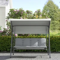 Outsunny 3-Seat Patio Swing Chair, Outdoor Porch Swing Glider with Adjustable Canopy, Light Grey(m-9)