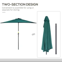 Outsunny 9ft Half Round Patio Umbrella, Outdoor Market Patio Table Umbrella Parasol with Crank Mechanism, 5 Ribs, Dark Green(m-7)