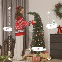 HOMCOM 5 ft Prelit Christmas Tree, Whimsical Xmas Tree Slim High Mountain Fir with 100 LEDs and Metal Stand, Green(m-3)