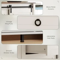 HOMCOM 60" Buffet Cabinet, Farmhouse Sideboard with Sliding Barn Doors, Drawers and Adjustable Shelves, Cream White(m-7)